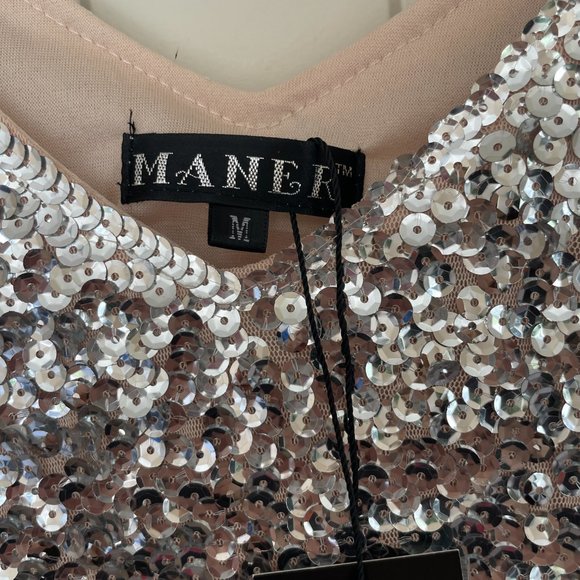 Silver and Brown Sequin Sleeveless Dress, NWT, Size Medium - Picture 2 of 5